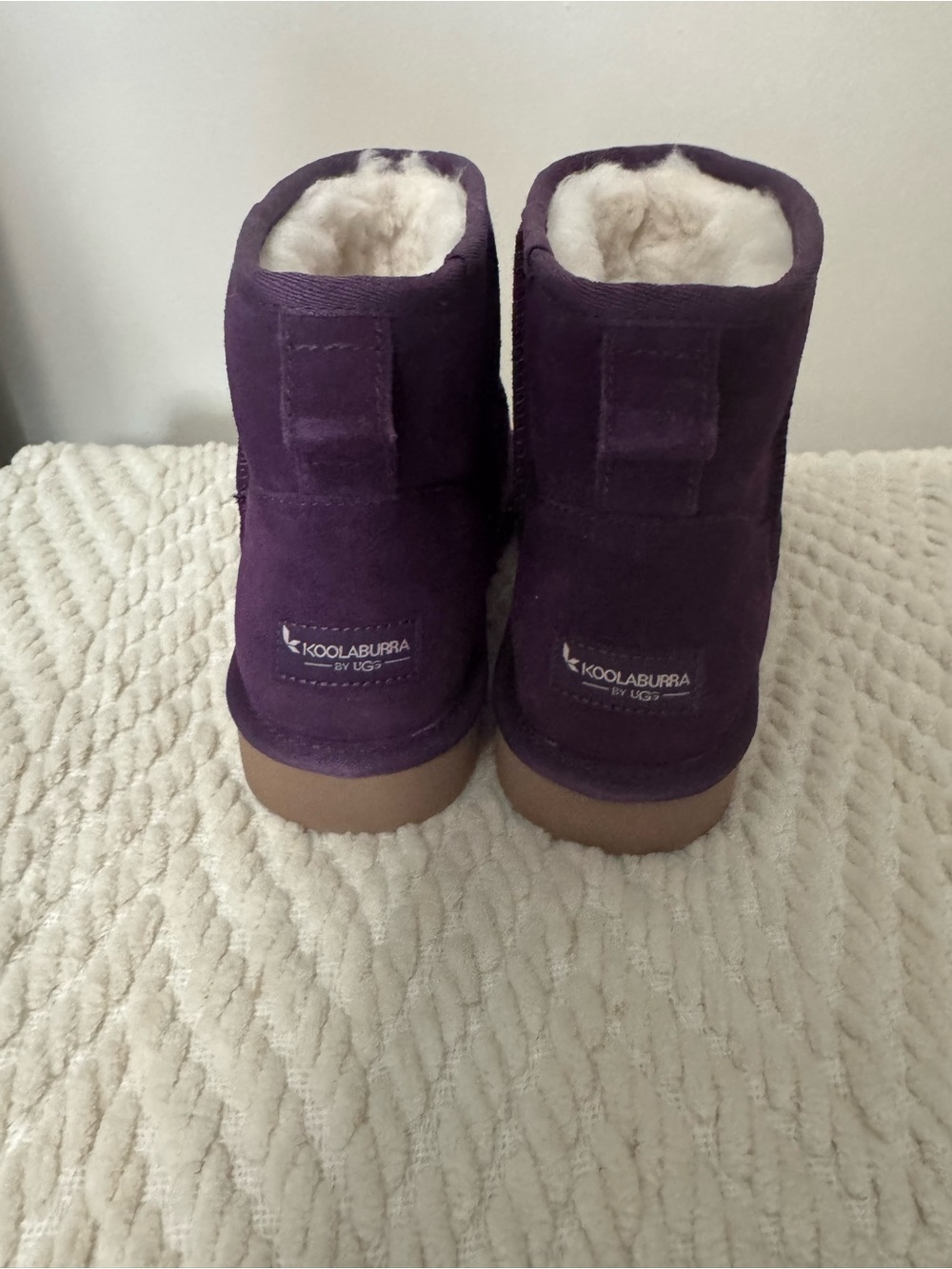 Koolaburra purple suede ankle boots with tan soles
